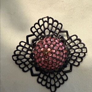 Pink Crystal Dome Filigree Brooch - Women Jewelry